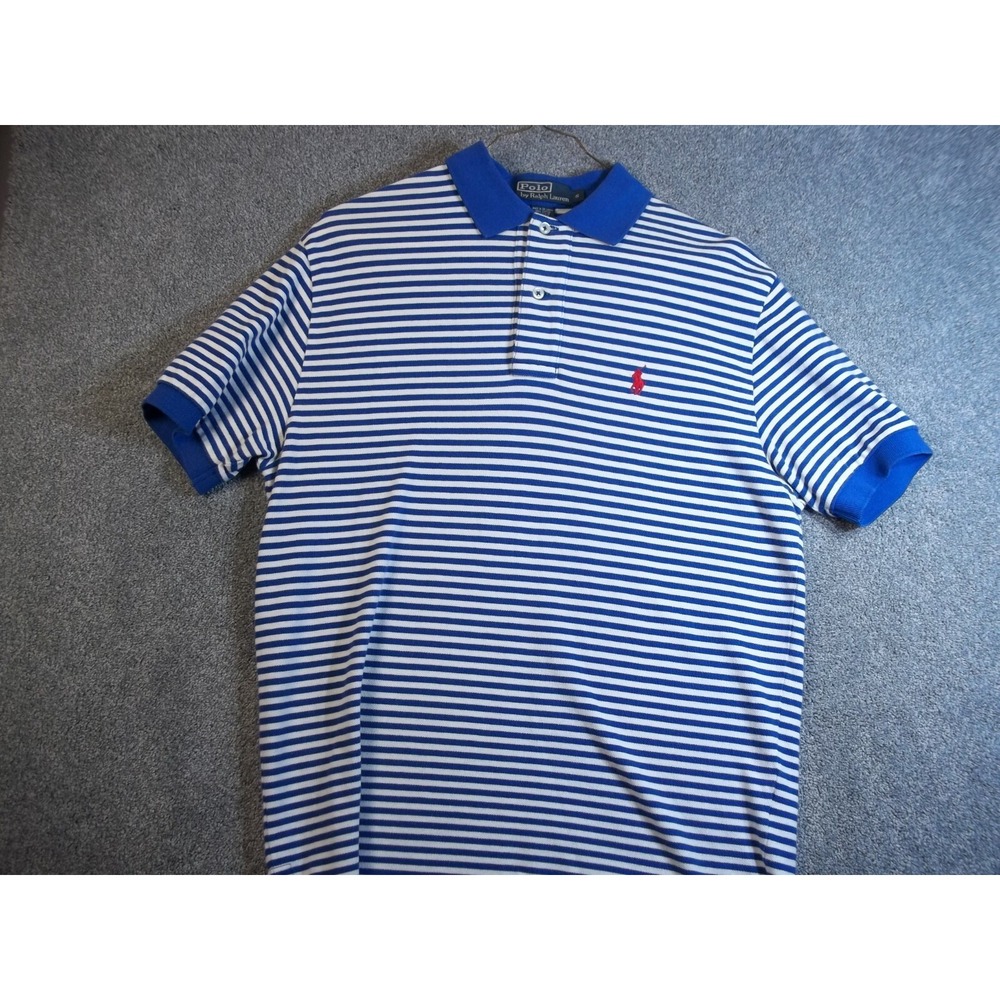 Polo Ralph Lauren Mens Shirt Blue M Striped Short Sleeve Pullover Pro Fit